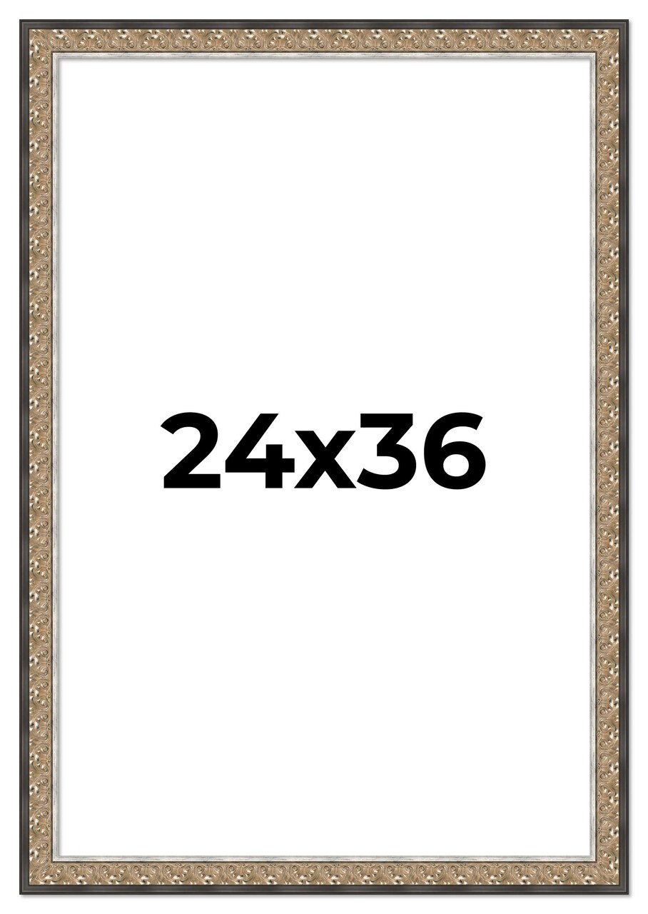 24x36 Ornate Silver Picture Frame - UV Acrylic, Foam Board Backing, Hanging Hardware